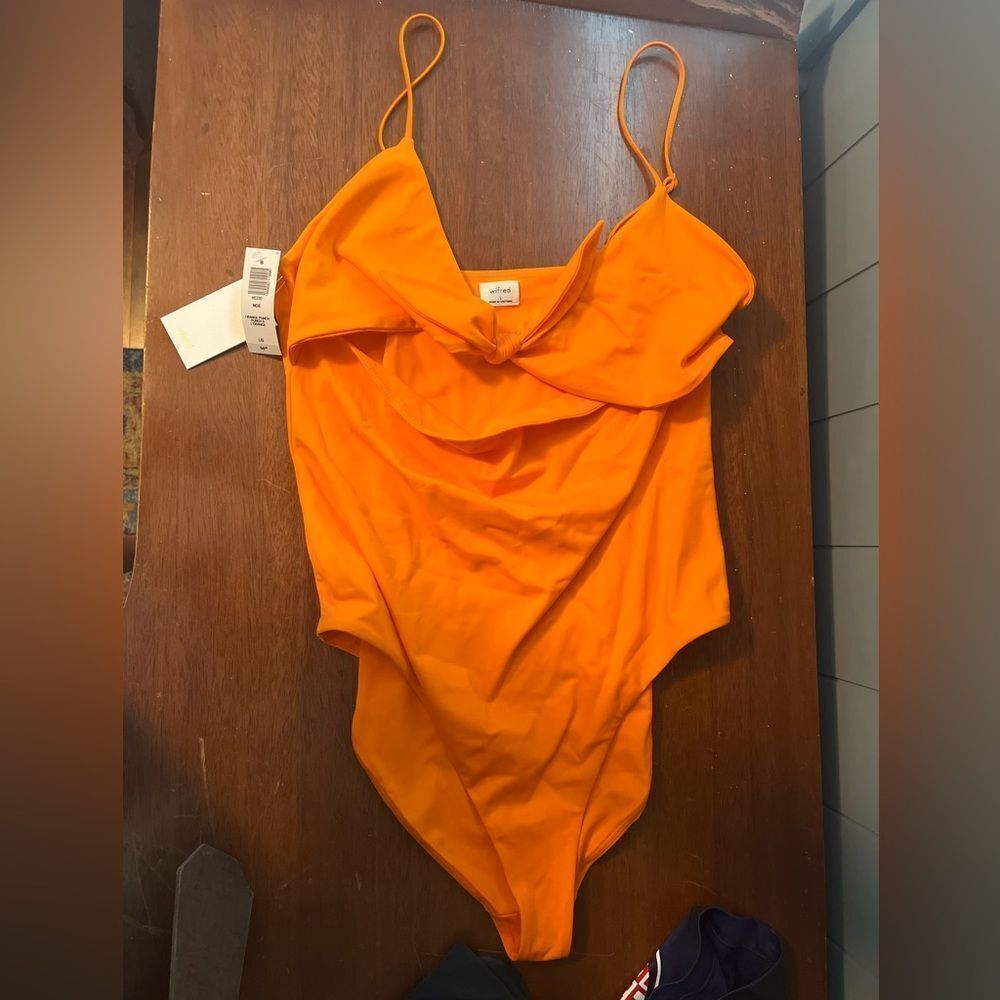 NWT Aritzia Wilfred Bathing Suit / Body Suit, Large, Orange Punch